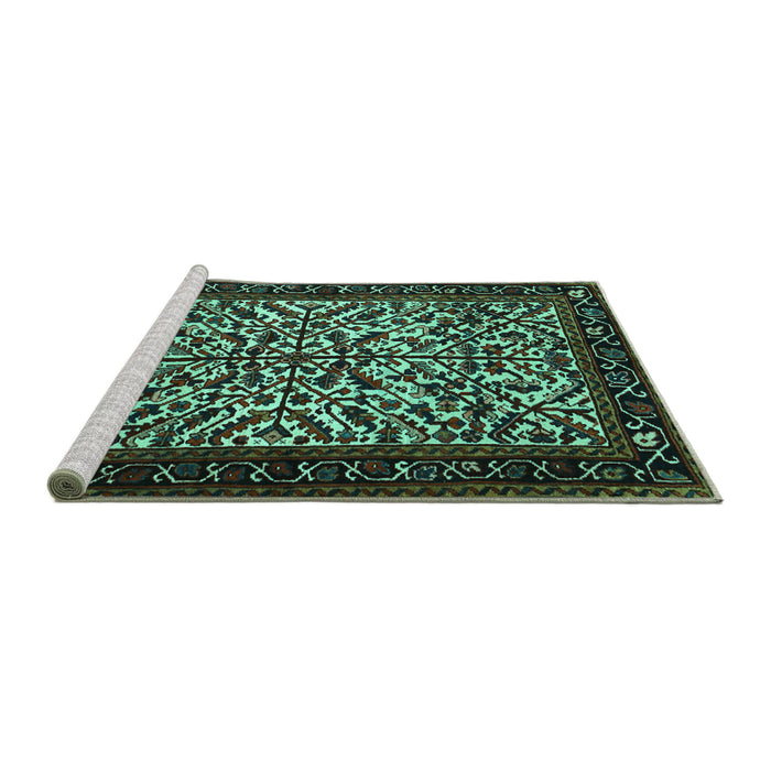 Sideview of Machine Washable Persian Turquoise Traditional Area Rugs, wshtr2163turq
