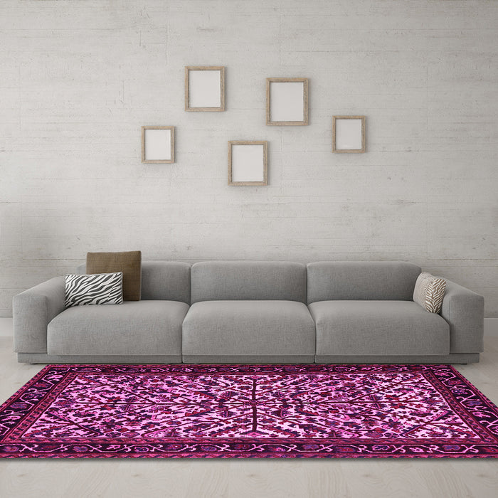 Machine Washable Persian Pink Traditional Rug in a Living Room, wshtr2163pnk