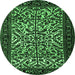 Round Machine Washable Persian Emerald Green Traditional Area Rugs, wshtr2163emgrn