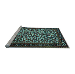 Sideview of Machine Washable Persian Light Blue Traditional Rug, wshtr2163lblu