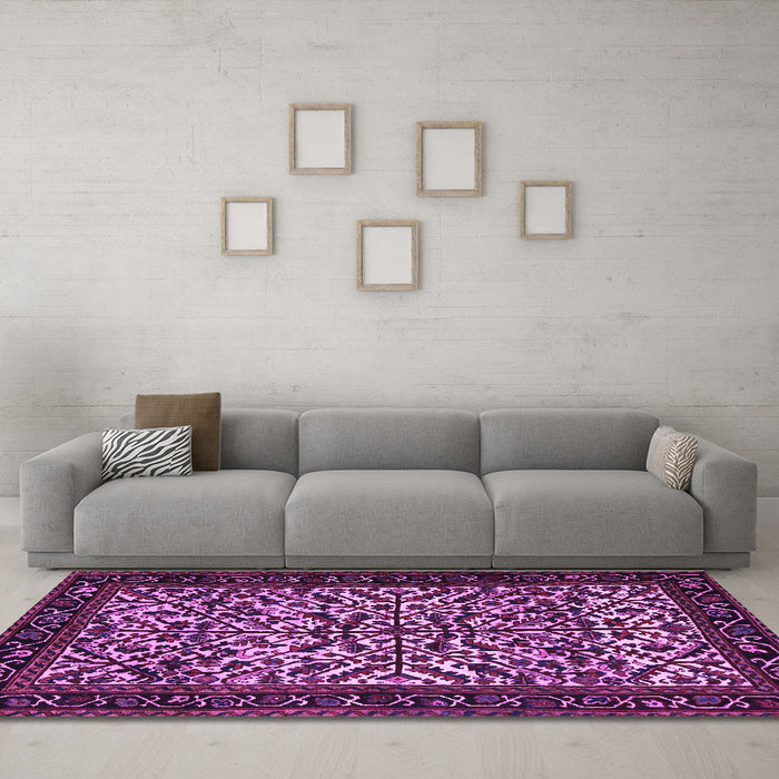 Machine Washable Persian Purple Traditional Area Rugs in a Living Room, wshtr2163pur