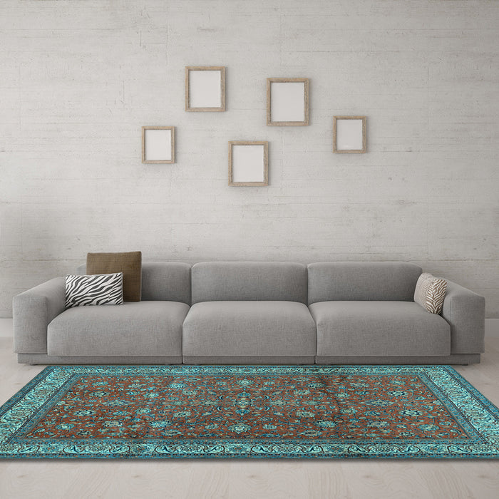 Machine Washable Persian Light Blue Traditional Rug in a Living Room, wshtr2164lblu