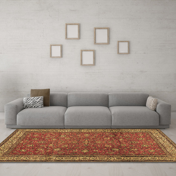 Machine Washable Persian Brown Traditional Rug in a Living Room,, wshtr2164brn
