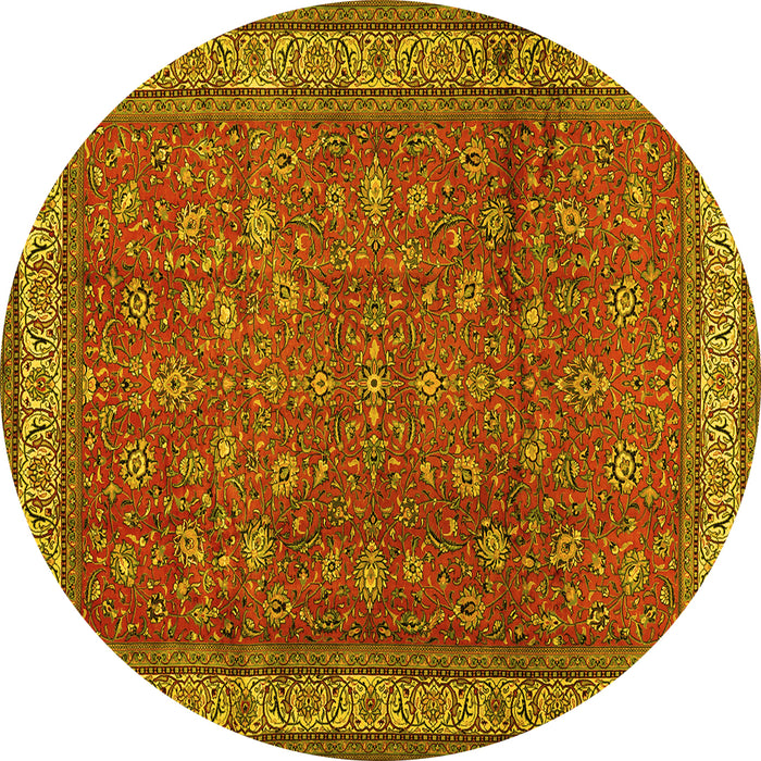 Round Persian Yellow Traditional Rug, tr2164yw