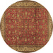 Round Machine Washable Persian Brown Traditional Rug, wshtr2164brn