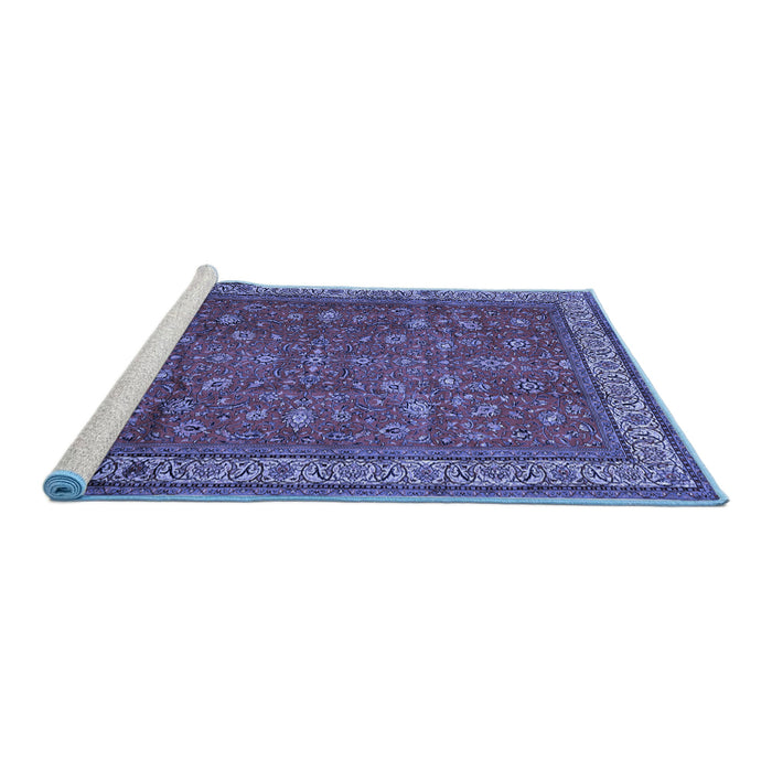 Sideview of Machine Washable Persian Blue Traditional Rug, wshtr2164blu
