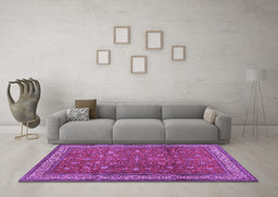 Machine Washable Persian Purple Traditional Area Rugs in a Living Room, wshtr2164pur