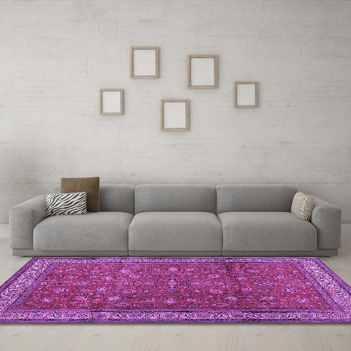 Machine Washable Persian Purple Traditional Area Rugs in a Living Room, wshtr2164pur