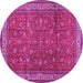 Round Machine Washable Persian Pink Traditional Rug, wshtr2164pnk