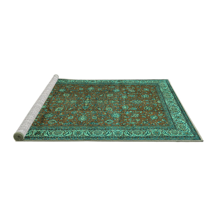 Sideview of Machine Washable Persian Turquoise Traditional Area Rugs, wshtr2164turq