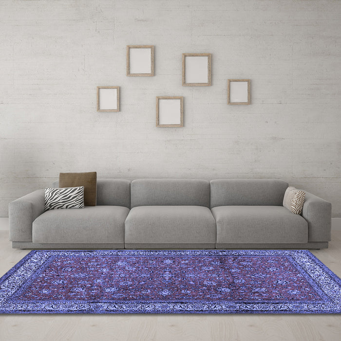 Machine Washable Persian Blue Traditional Rug in a Living Room, wshtr2164blu