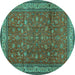 Round Machine Washable Persian Turquoise Traditional Area Rugs, wshtr2164turq