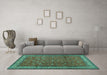 Machine Washable Persian Turquoise Traditional Area Rugs in a Living Room,, wshtr2164turq