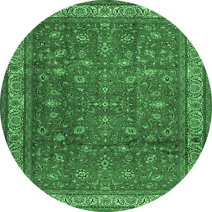 Round Machine Washable Persian Emerald Green Traditional Area Rugs, wshtr2164emgrn