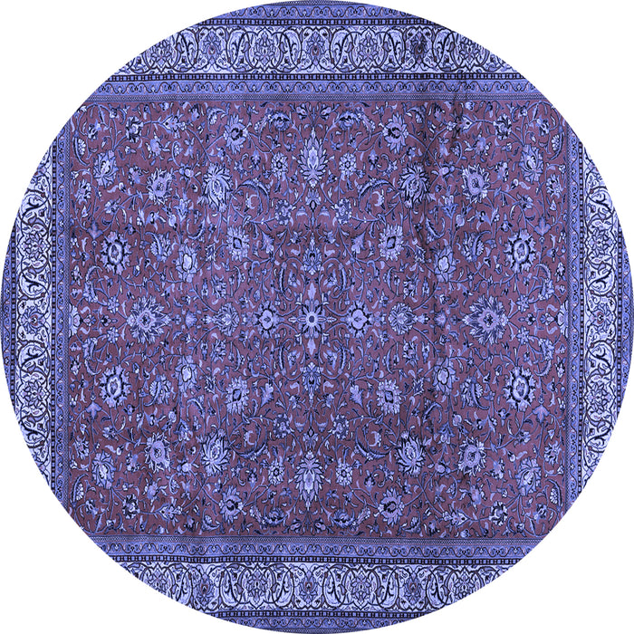 Round Machine Washable Persian Blue Traditional Rug, wshtr2164blu