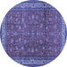 Round Machine Washable Persian Blue Traditional Rug, wshtr2164blu