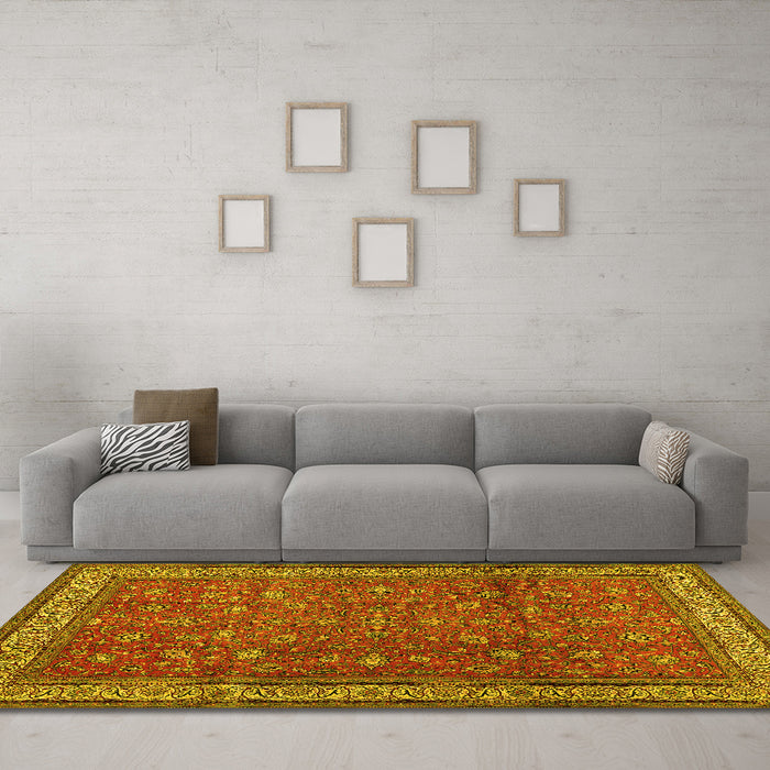 Machine Washable Persian Yellow Traditional Rug in a Living Room, wshtr2164yw