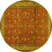 Round Machine Washable Persian Yellow Traditional Rug, wshtr2164yw