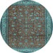 Round Machine Washable Persian Light Blue Traditional Rug, wshtr2164lblu