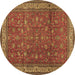 Round Persian Brown Traditional Rug, tr2164brn