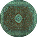 Round Machine Washable Persian Turquoise Traditional Area Rugs, wshtr2165turq