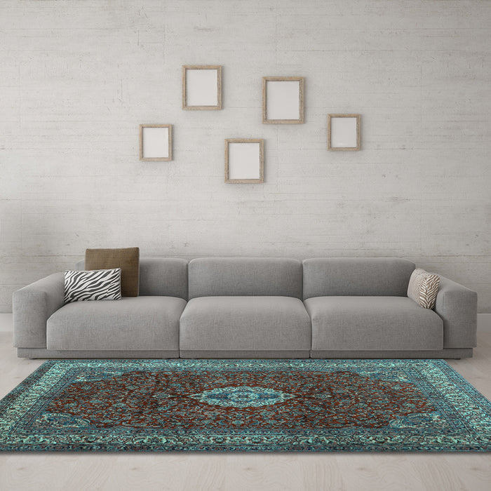 Machine Washable Persian Light Blue Traditional Rug in a Living Room, wshtr2165lblu