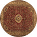 Round Machine Washable Persian Brown Traditional Rug, wshtr2165brn