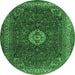 Round Machine Washable Persian Emerald Green Traditional Area Rugs, wshtr2165emgrn