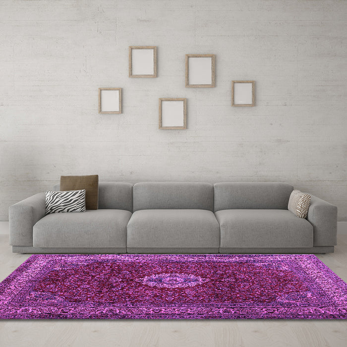 Machine Washable Persian Purple Traditional Area Rugs in a Living Room, wshtr2165pur