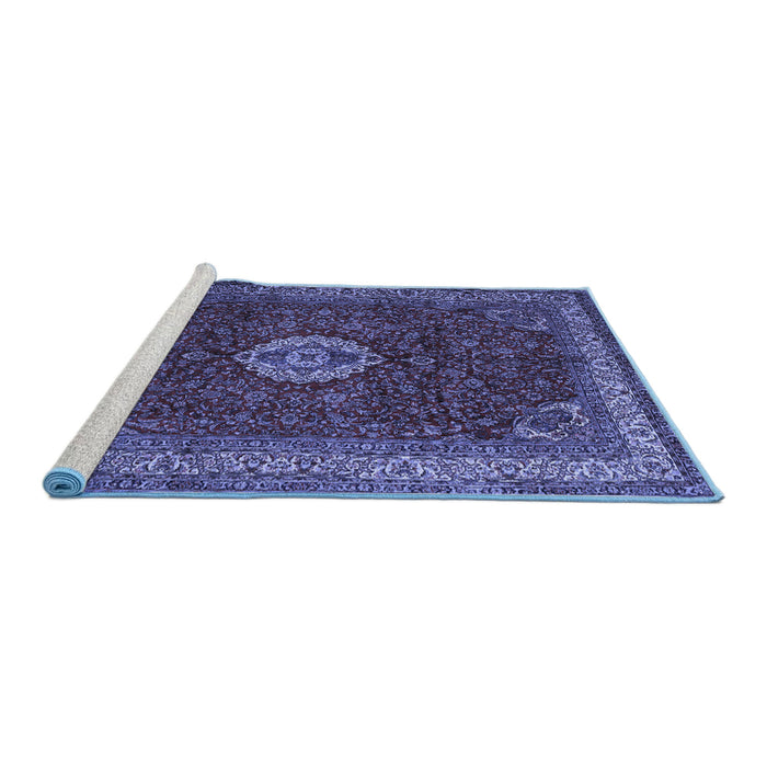Sideview of Machine Washable Persian Blue Traditional Rug, wshtr2165blu