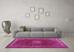 Machine Washable Persian Pink Traditional Rug in a Living Room, wshtr2165pnk