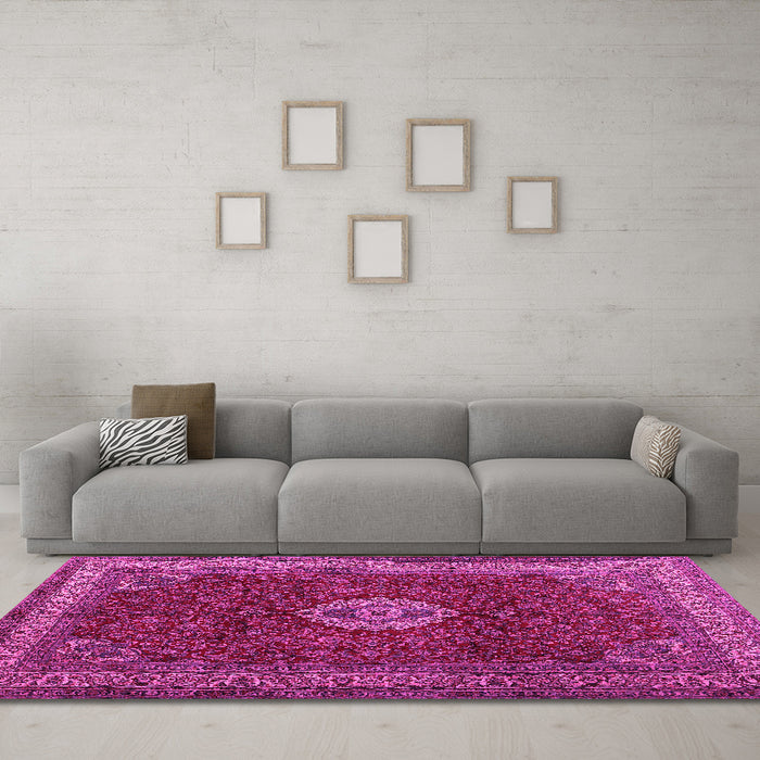 Machine Washable Persian Pink Traditional Rug in a Living Room, wshtr2165pnk