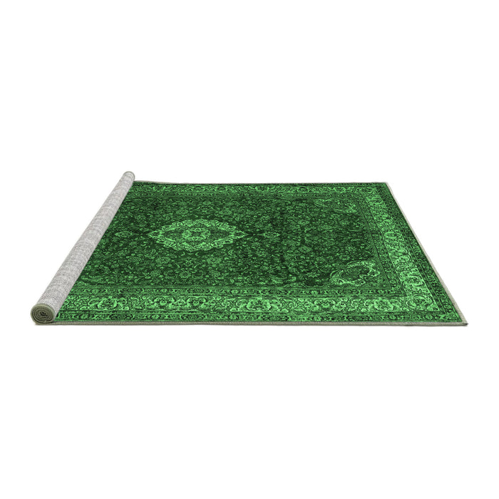 Sideview of Machine Washable Persian Emerald Green Traditional Area Rugs, wshtr2165emgrn