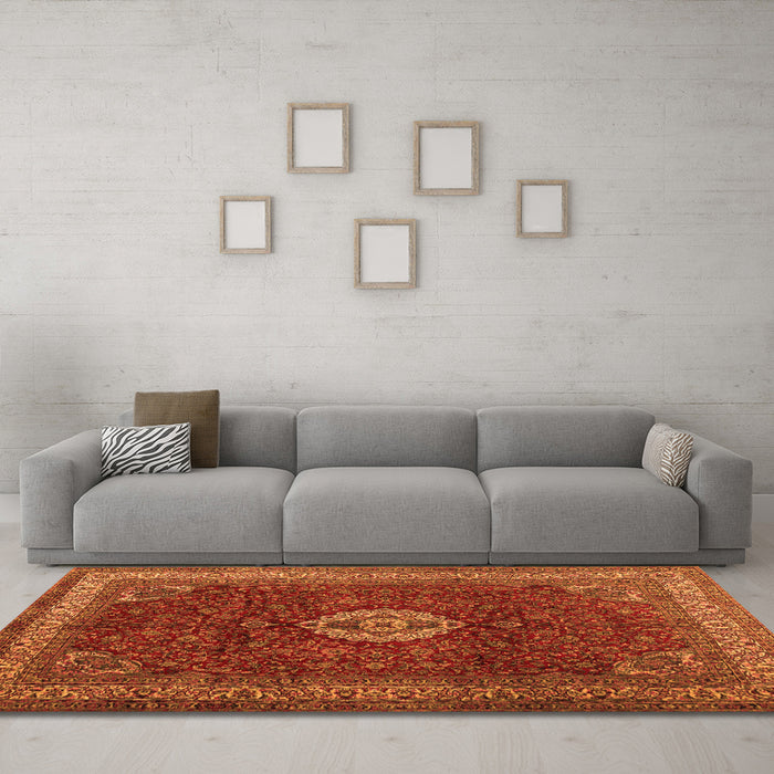 Machine Washable Persian Orange Traditional Area Rugs in a Living Room, wshtr2165org