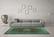 Machine Washable Persian Turquoise Traditional Area Rugs in a Living Room,, wshtr2165turq