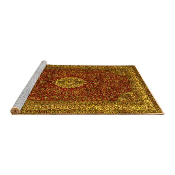 Sideview of Machine Washable Persian Yellow Traditional Rug, wshtr2165yw