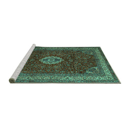 Sideview of Machine Washable Persian Turquoise Traditional Area Rugs, wshtr2165turq
