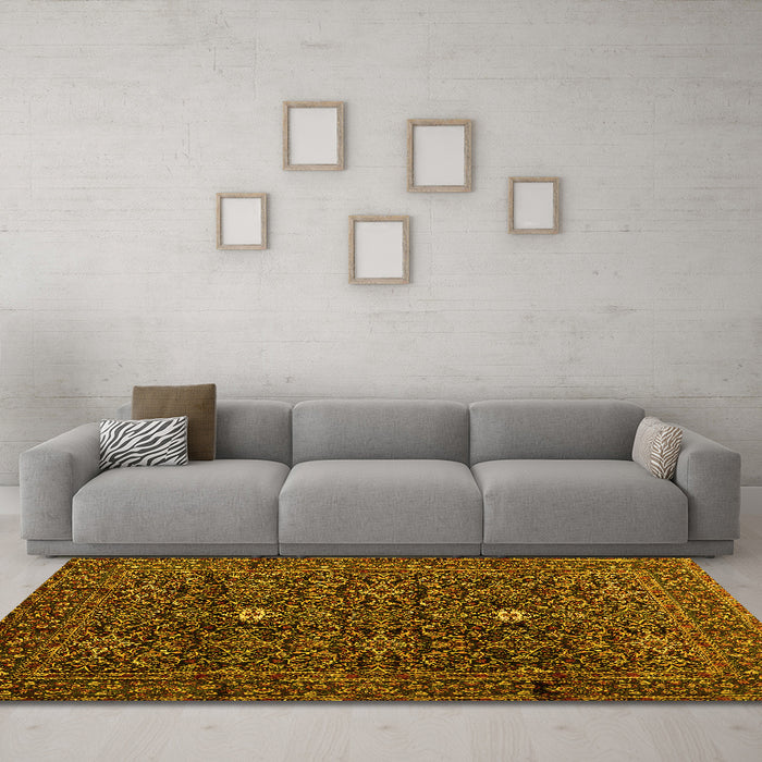 Machine Washable Persian Yellow Traditional Rug in a Living Room, wshtr2166yw