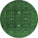 Round Machine Washable Persian Emerald Green Traditional Area Rugs, wshtr2166emgrn