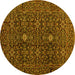 Round Machine Washable Persian Yellow Traditional Rug, wshtr2166yw