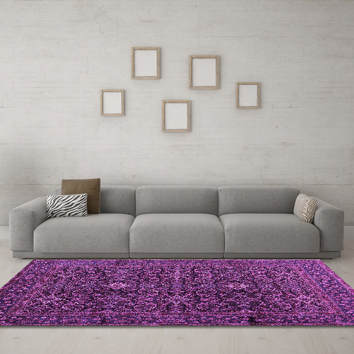 Machine Washable Persian Purple Traditional Area Rugs in a Living Room, wshtr2166pur