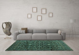 Machine Washable Persian Turquoise Traditional Area Rugs in a Living Room,, wshtr2166turq