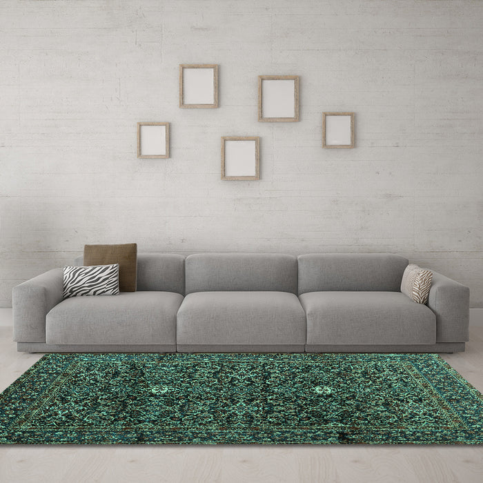 Machine Washable Persian Turquoise Traditional Area Rugs in a Living Room,, wshtr2166turq