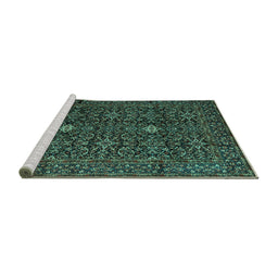 Sideview of Machine Washable Persian Turquoise Traditional Area Rugs, wshtr2166turq