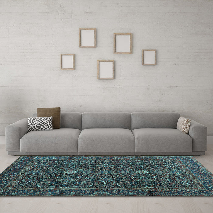 Machine Washable Persian Light Blue Traditional Rug in a Living Room, wshtr2166lblu