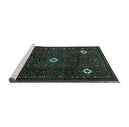 Sideview of Machine Washable Persian Turquoise Traditional Area Rugs, wshtr2167turq