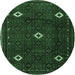 Round Machine Washable Persian Emerald Green Traditional Area Rugs, wshtr2167emgrn