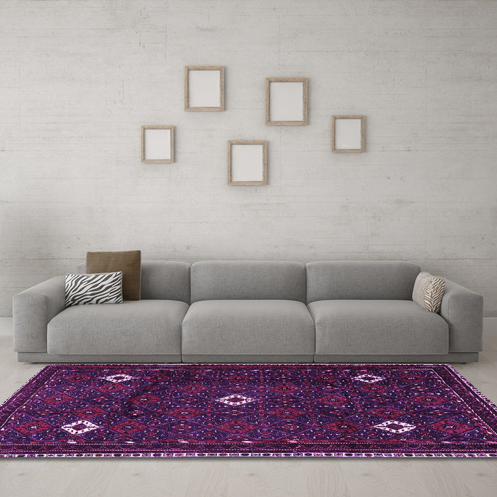 Machine Washable Persian Purple Traditional Area Rugs in a Living Room, wshtr2167pur