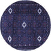 Round Machine Washable Persian Blue Traditional Rug, wshtr2167blu