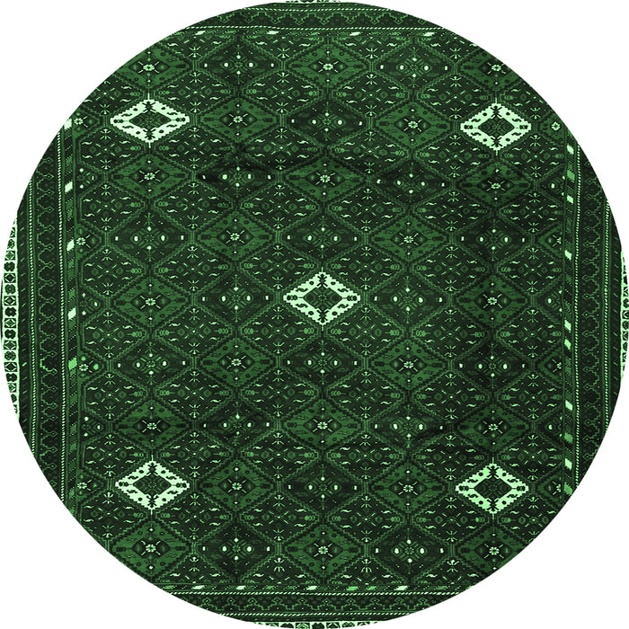 Round Persian Emerald Green Traditional Rug, tr2167emgrn